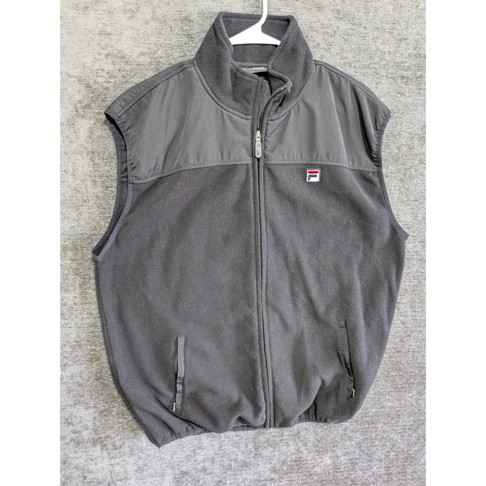 Fila Mens Fleece Full Zip Vest Gray Mixed Media Mock Neck Logo L 1272